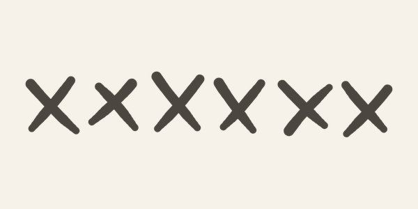 Sitta — six hand-drawn cross-stitches in a single row, the smallest cypress motif, printed at the nape