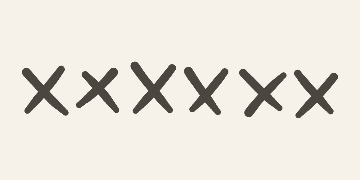 Sitta — six hand-drawn cross-stitches in a single row, the smallest cypress motif, printed at the nape